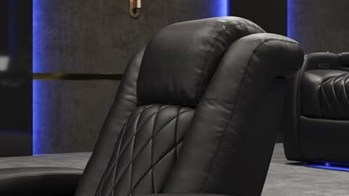 Valencia Tuscany Home Theater Seat - Nappa Leather Power Recliner with Cool Gel Memory Foam, USB-C/A Charging, RGB LED Lights, Adjustable Lumbar & Headrest (Single Recliner,Black)