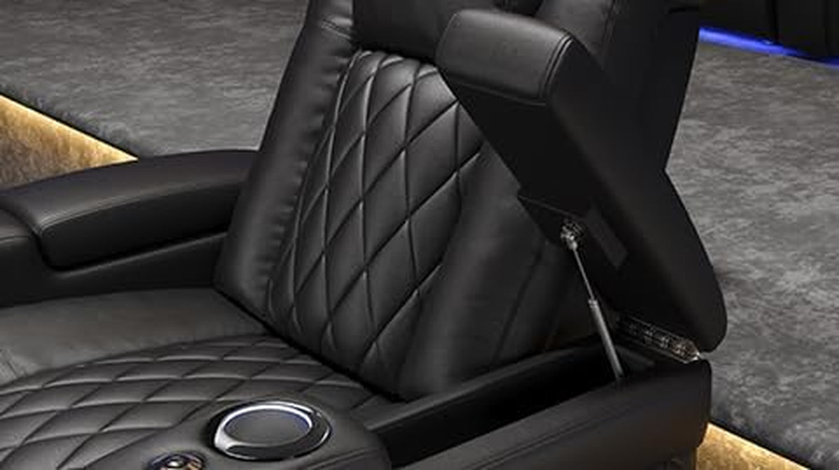 Valencia Tuscany Home Theater Seat - Nappa Leather Power Recliner with Cool Gel Memory Foam, USB-C/A Charging, RGB LED Lights, Adjustable Lumbar & Headrest (Single Recliner,Black)