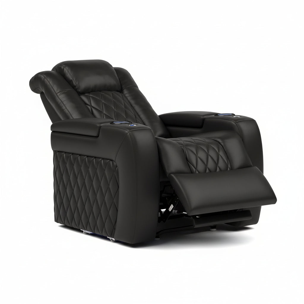 Valencia Tuscany Home Theater Seat - Nappa Leather Power Recliner with Cool Gel Memory Foam, USB-C/A Charging, RGB LED Lights, Adjustable Lumbar & Headrest (Single Recliner,Black)
