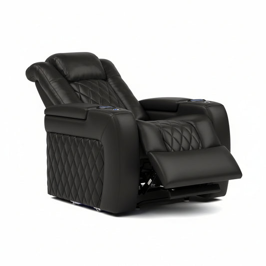 Valencia Tuscany Home Theater Seat - Nappa Leather Power Recliner with Cool Gel Memory Foam, USB-C/A Charging, RGB LED Lights, Adjustable Lumbar & Headrest (Single Recliner,Black)